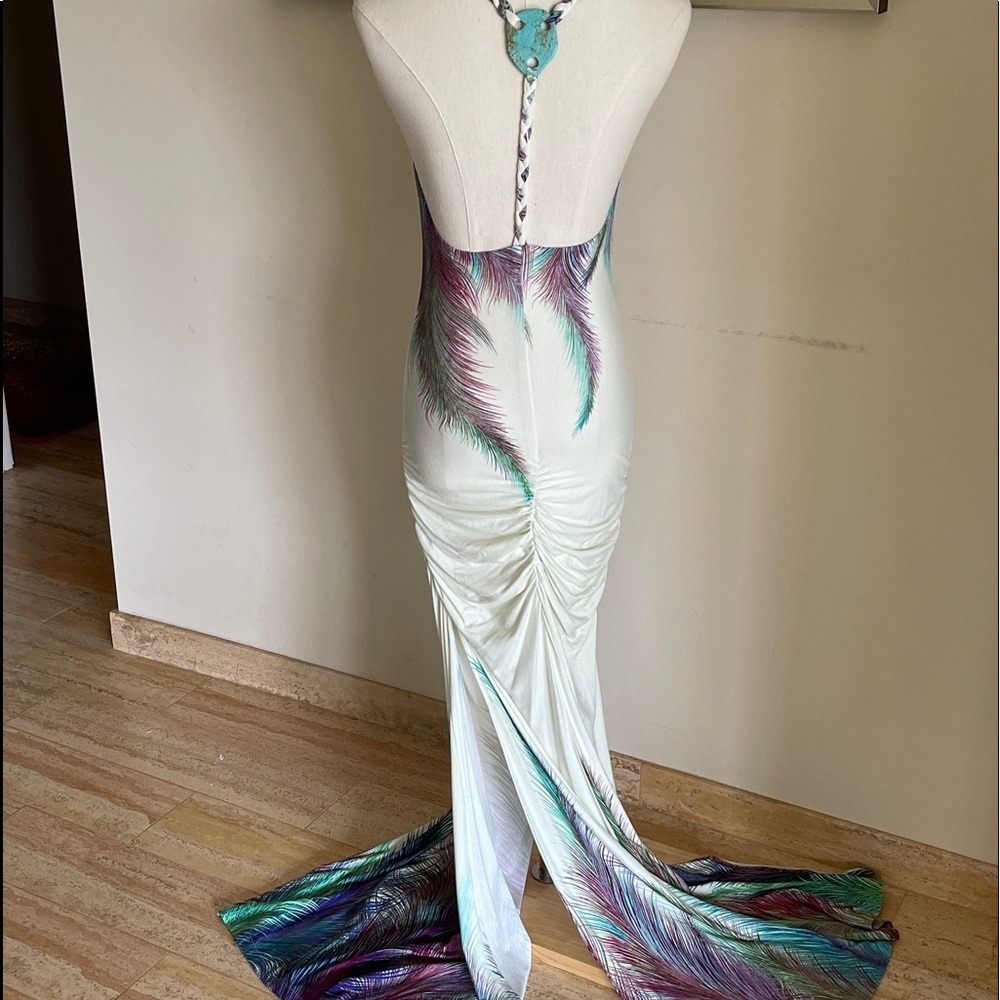 Sky Couture Sexy High Cut Sides Ruched Backside w/ Turquoise Embellishment SZ XS